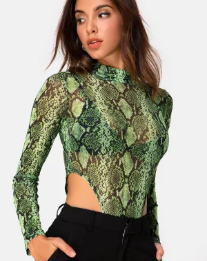 Berani Bodice in Slime Lime Snake Mesh