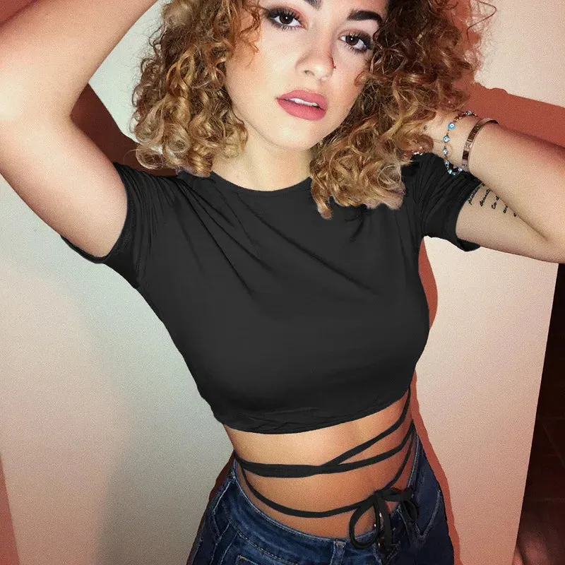 Black Bandage Crop Top - Short Sleeve Tee for Women