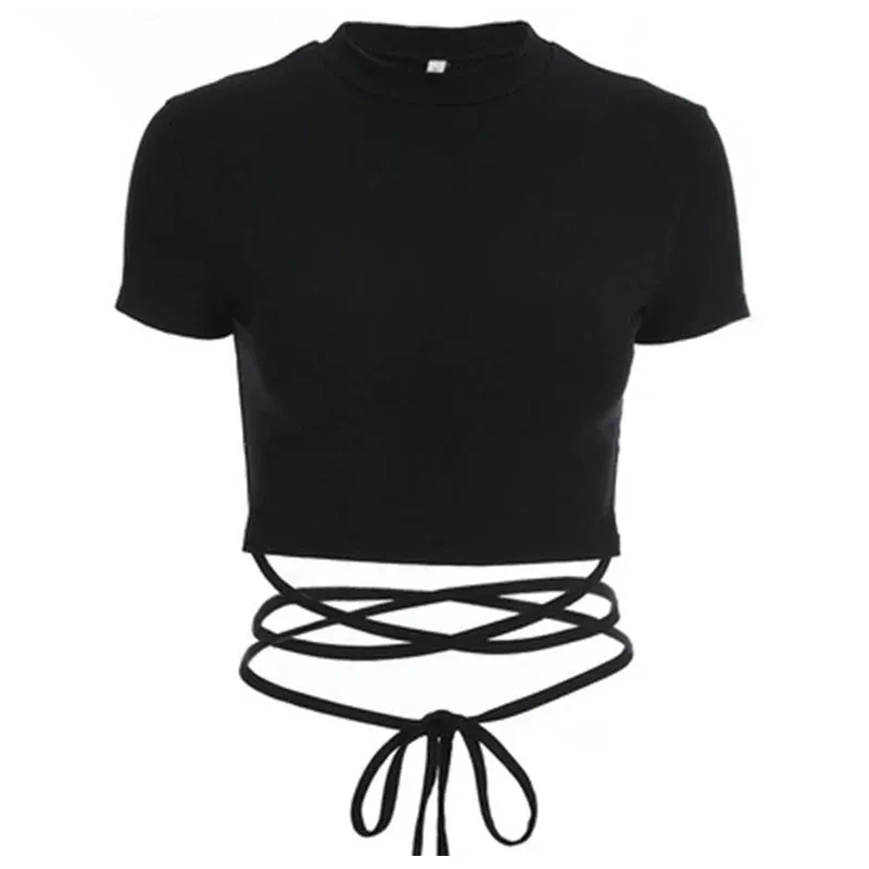 Black Bandage Crop Top - Short Sleeve Tee for Women