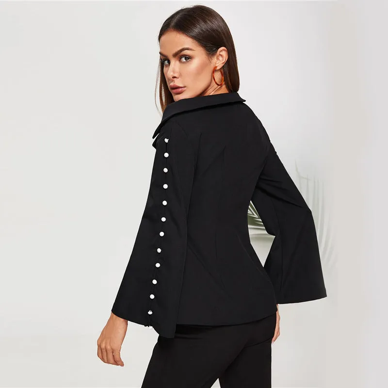 Black Notch Collar Solid Wrap Blazer