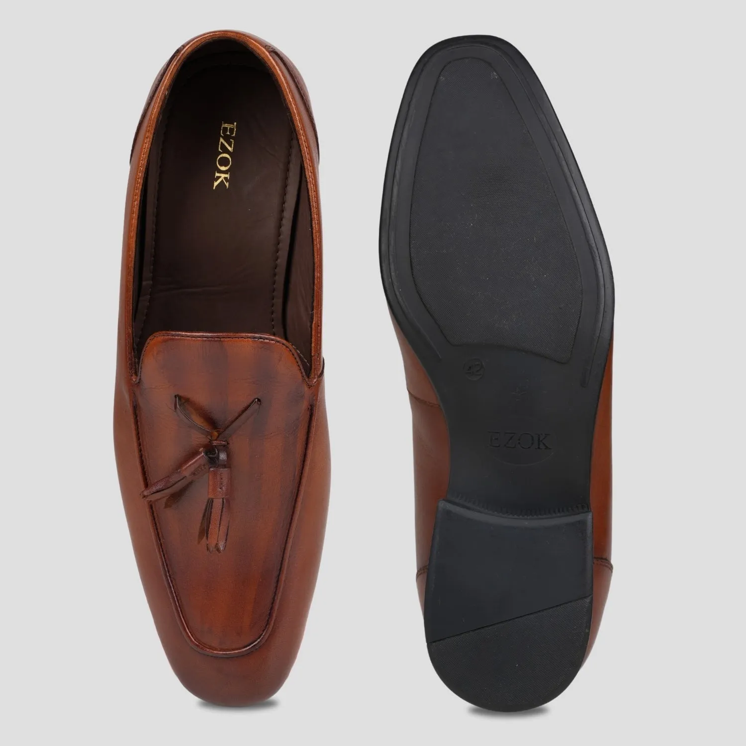 Ezok Leather Tan Formal Shoes For Men