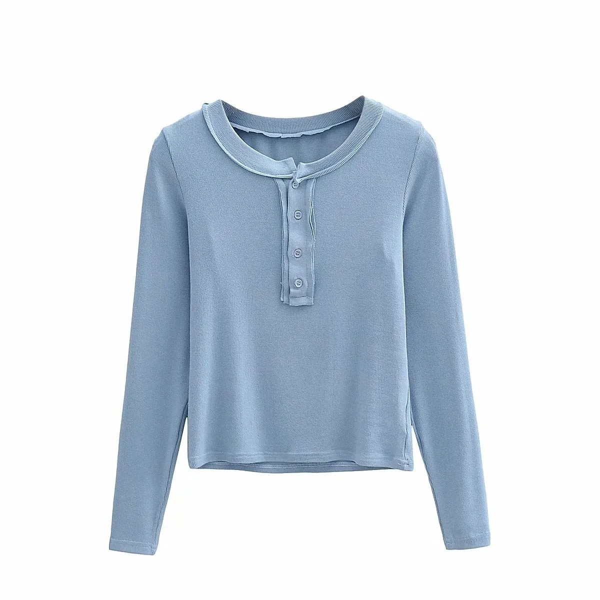 Graduation Gifts  Korean Style Slim Solid Color Bottomed Tops Half Open O-neck Long Sleeve Short Women Open Navel T-shirt Mo2s