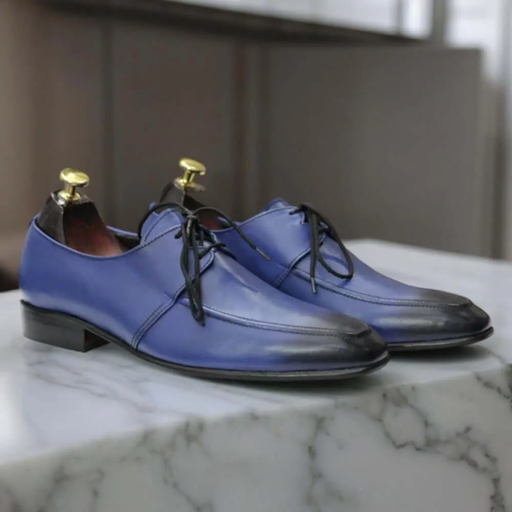 Handmade Blue Two Shaded Lace Up Leather Shoes For Men's