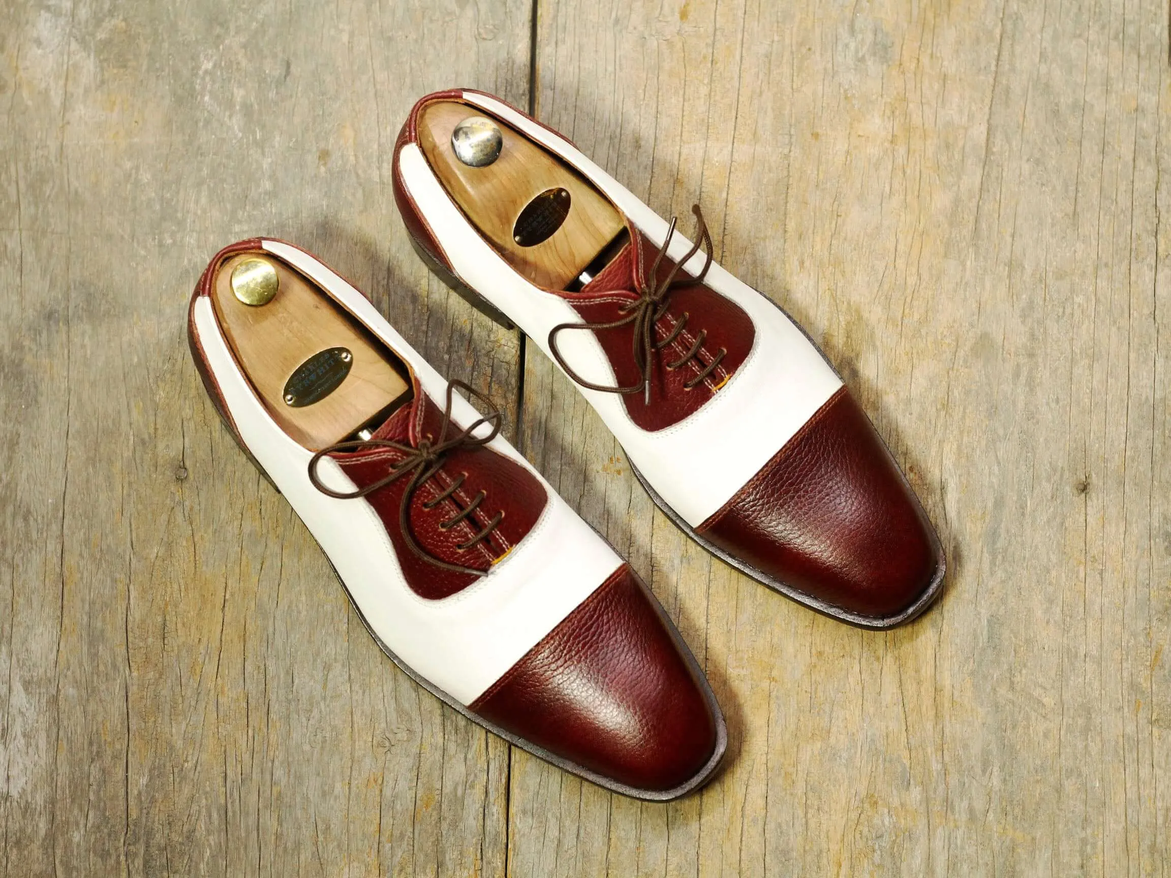 Men's Burgundy White Stylish Lace Up Party Shoes,Handmade Shoes