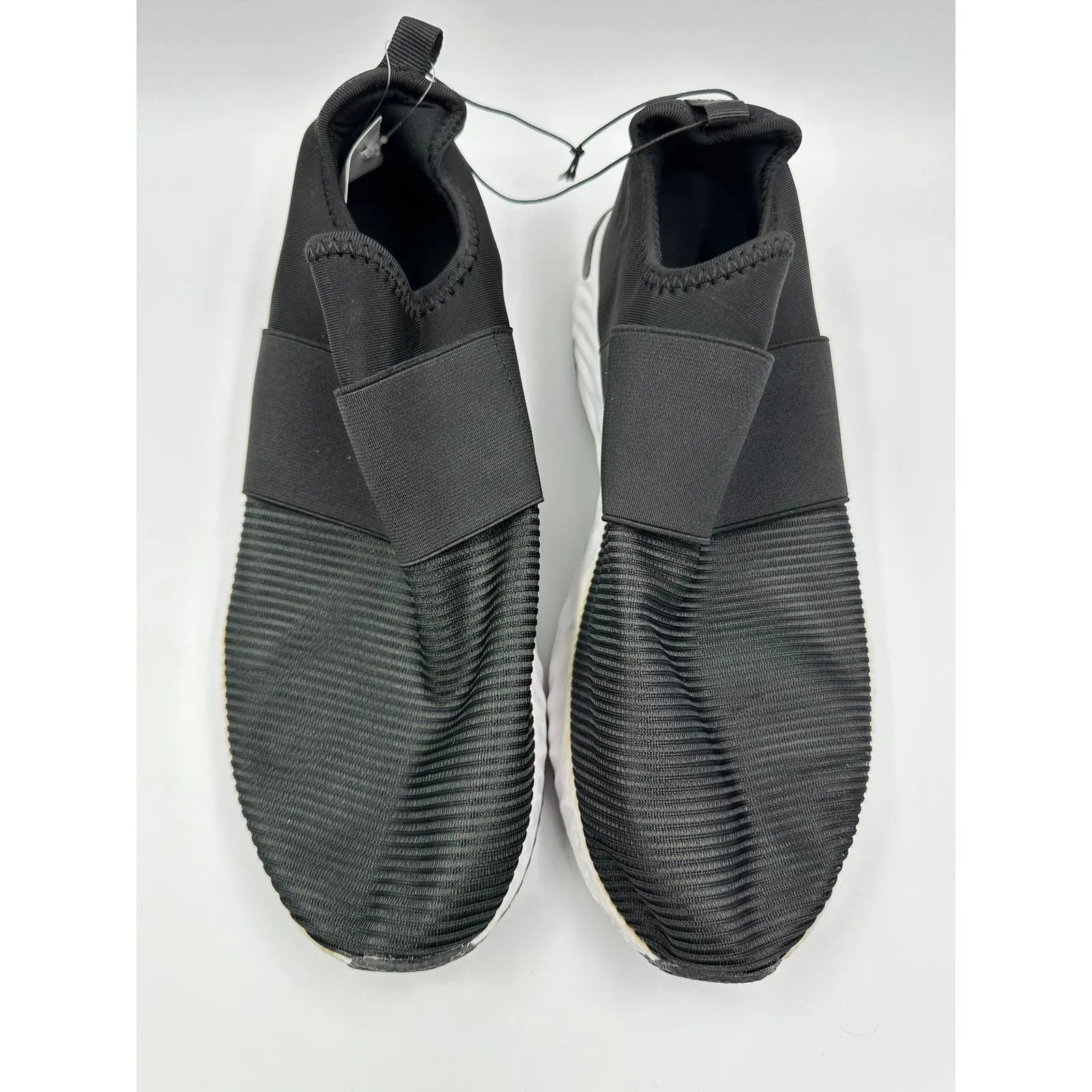 Men's Size 8, Black Slip-on Casual Sneakers with Thick White Sole