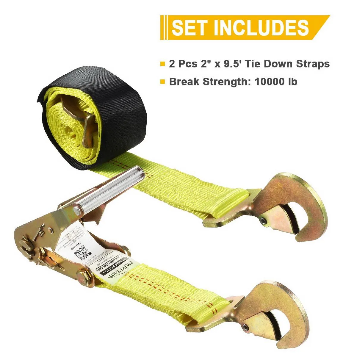 Partsam 9.5FT Axle Tie Down Strap Ratchet w/Snap Hook - 2 Pcs/Set 10000 lbs Break Strength - 3300 lbs Safe Working Load, Use to Haul Any Car Truck ATV UTV SUV etc