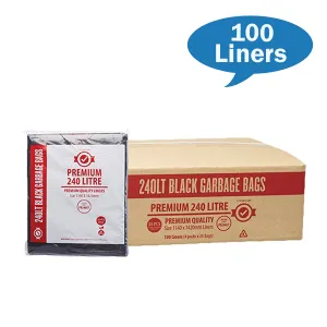 Premium Heavy Duty 240Lt Black Bin Liners