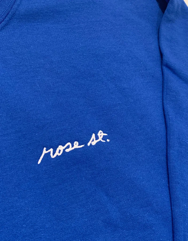 Rose Street Script Logo Crew: Royal Blue/White