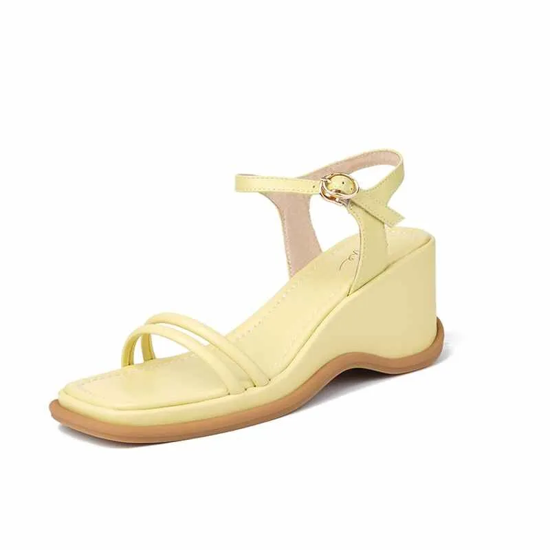 Sinaray Women's Square Toe Wedge Sandals