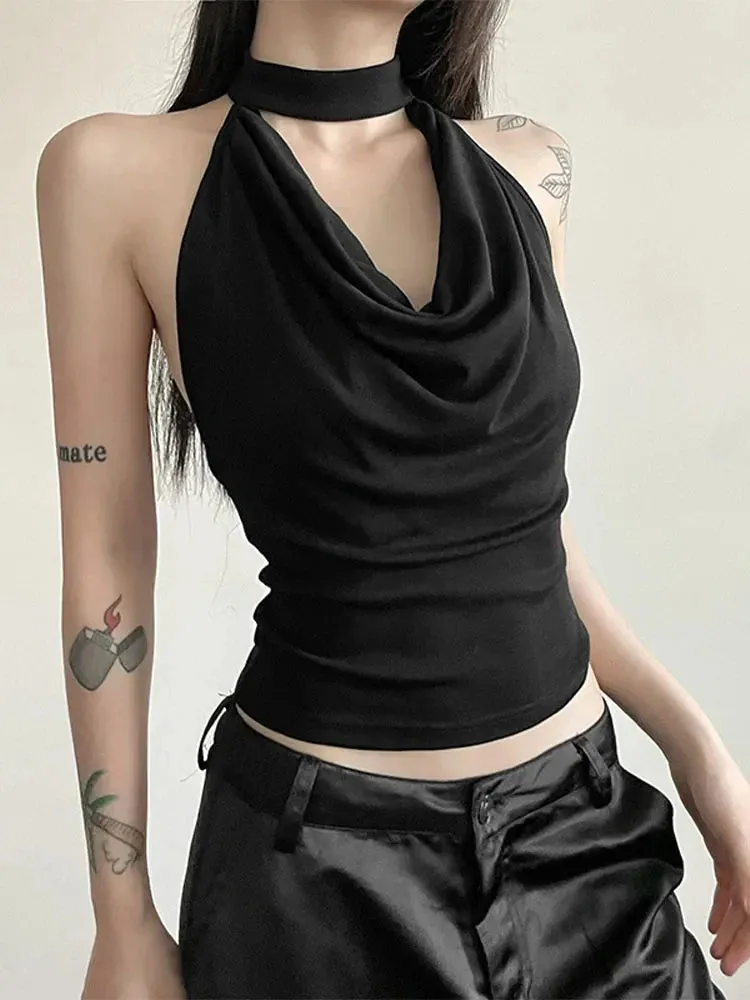 Solid Color Casual All-match Cool Confident Sexy Beautiful High Street Summer Travel Women's Thin Halter Vest Tank Top