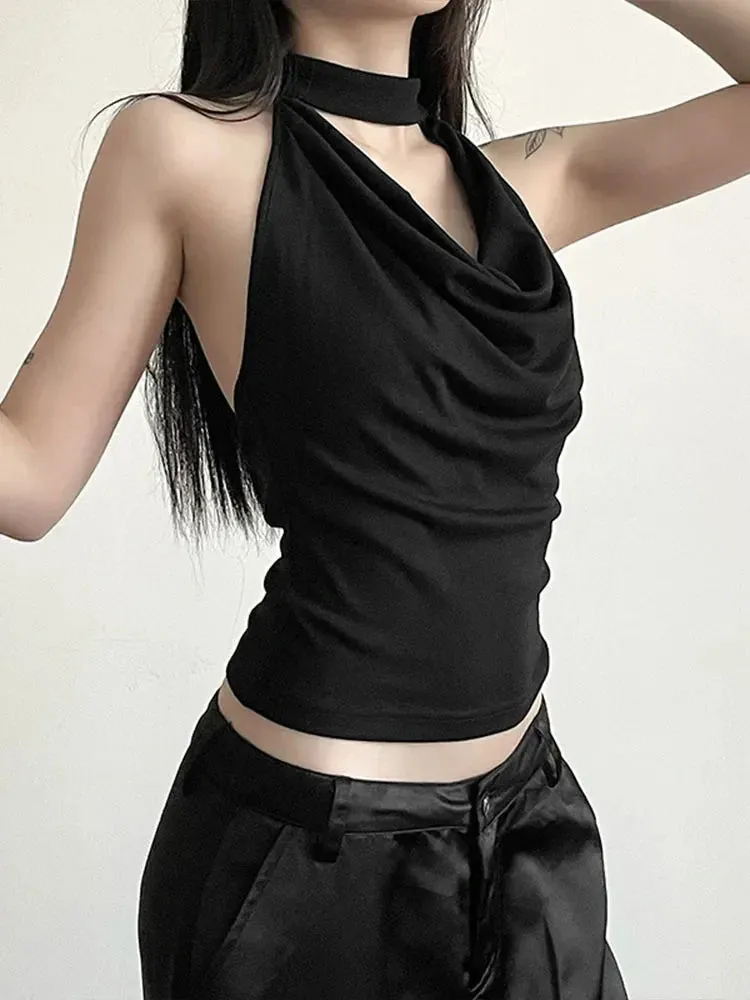 Solid Color Casual All-match Cool Confident Sexy Beautiful High Street Summer Travel Women's Thin Halter Vest Tank Top