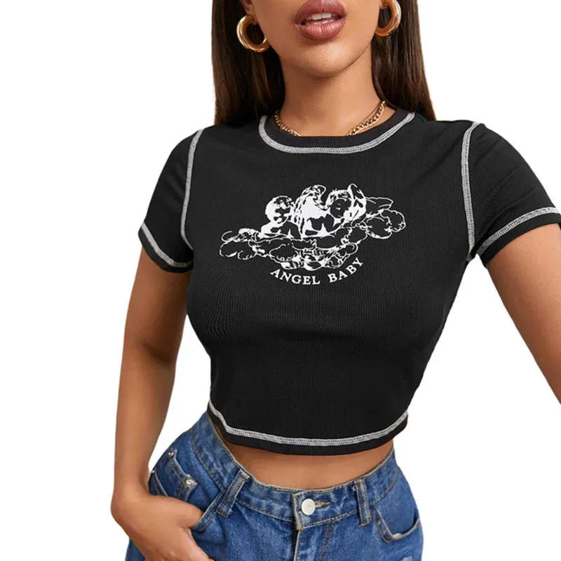 Wild Casual Crop Tops Short Sleeve Tee