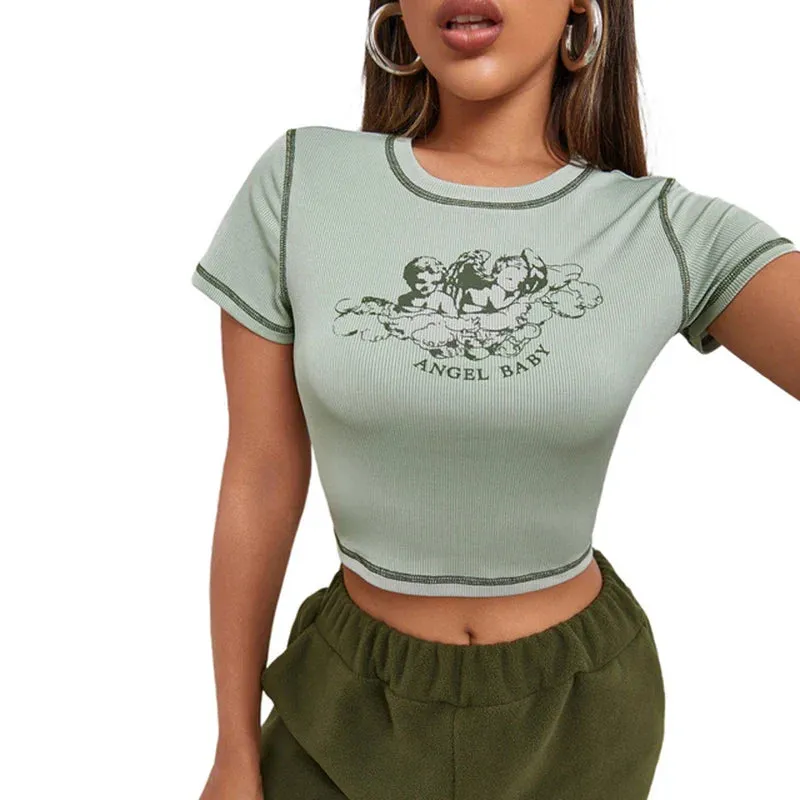 Wild Casual Crop Tops Short Sleeve Tee