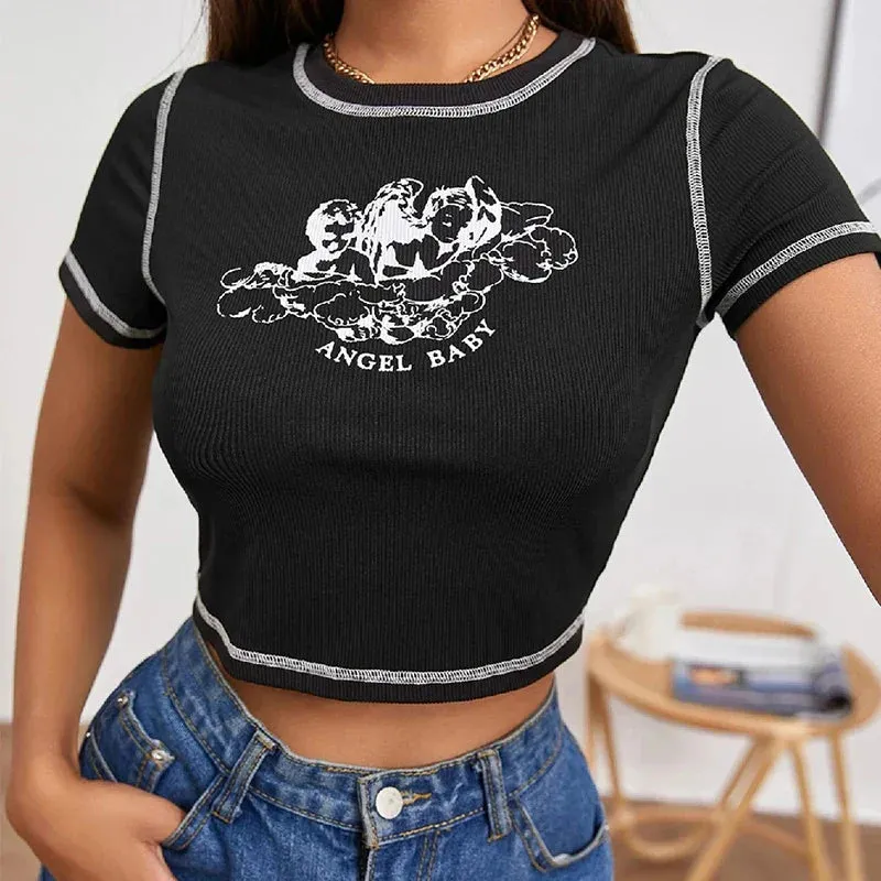 Wild Casual Crop Tops Short Sleeve Tee